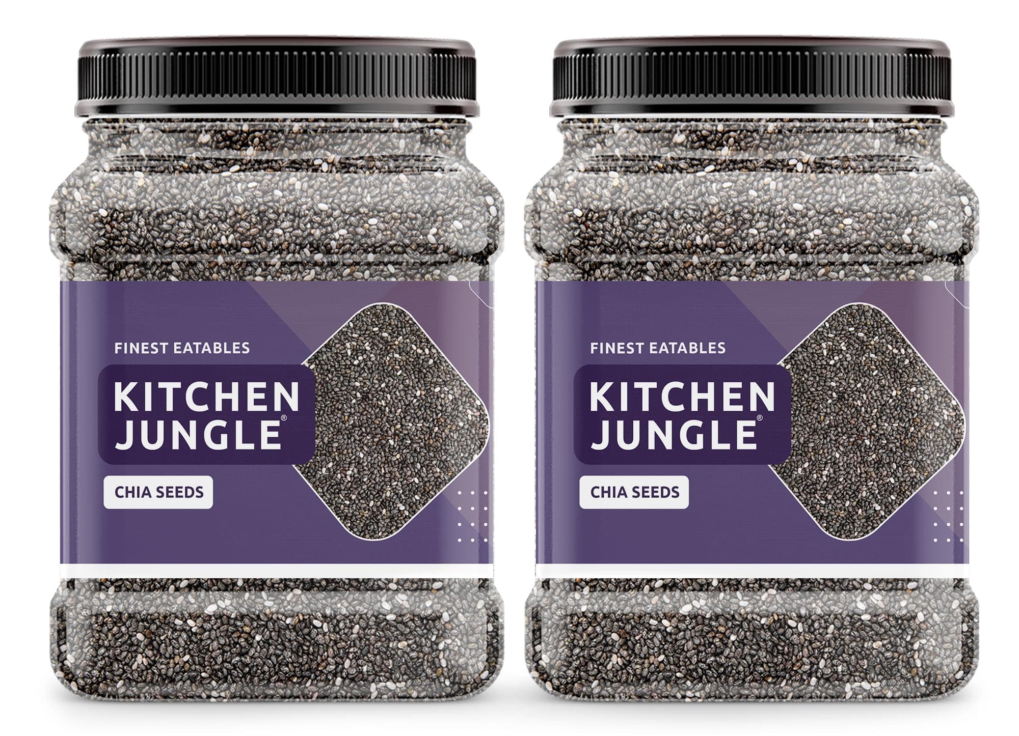 Kitchen Jungle Raw Chia Seeds 1 kg Jar Pack of 2 | Seeds For Eating | Diet Snacks | chia seeds for weight loss | Omega-3 Seeds for Eating | Non-GMO and Fibre Rich Seeds