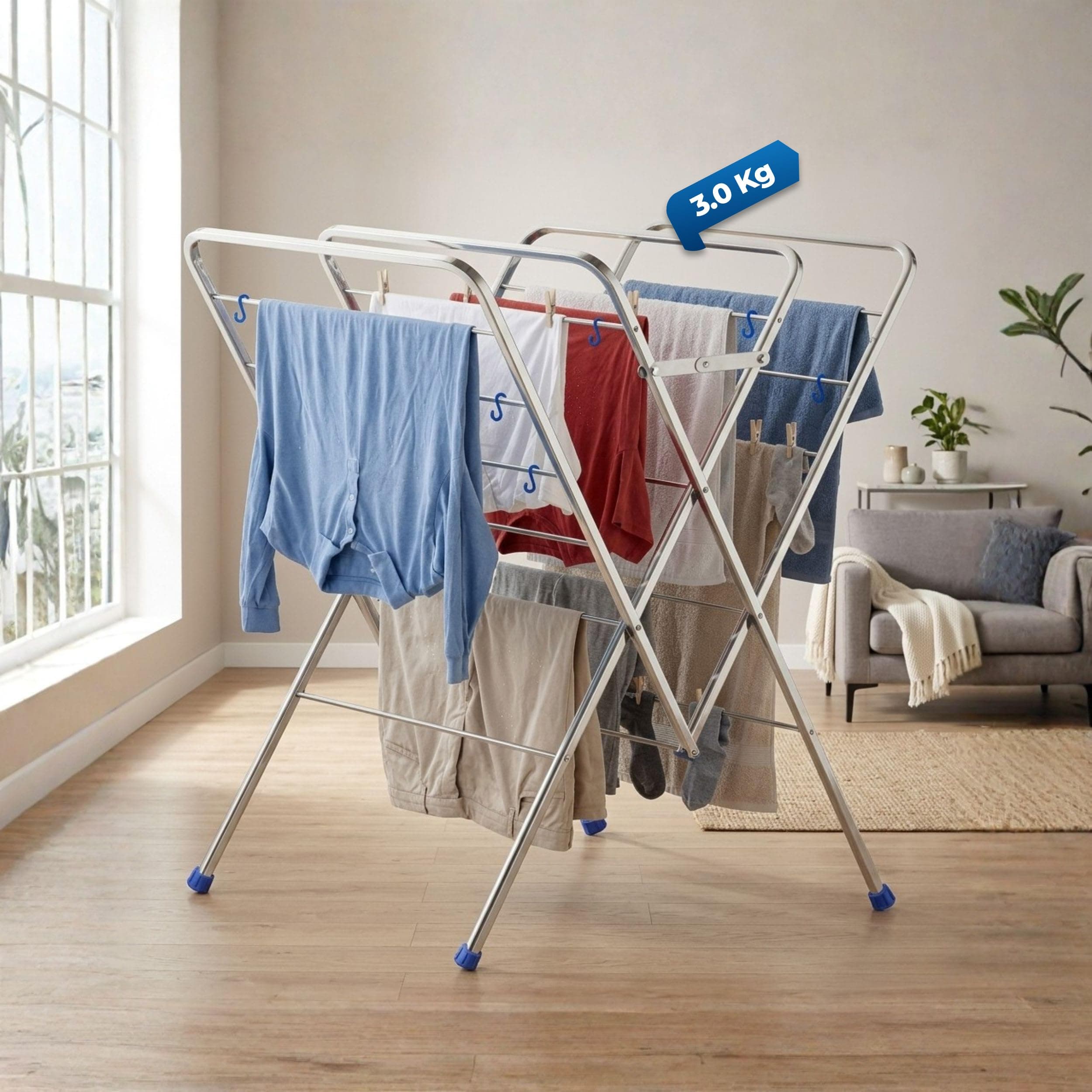 HAVAI DryNest 3kg Heavy Duty Premium Cloth Drying Stand | 4-Way Foldable Stainless Steel Clothes Dryer | 23 Rods with Hanger Hooks | 30kg Load Capacity | Strong & Stable | 2 Year Warranty