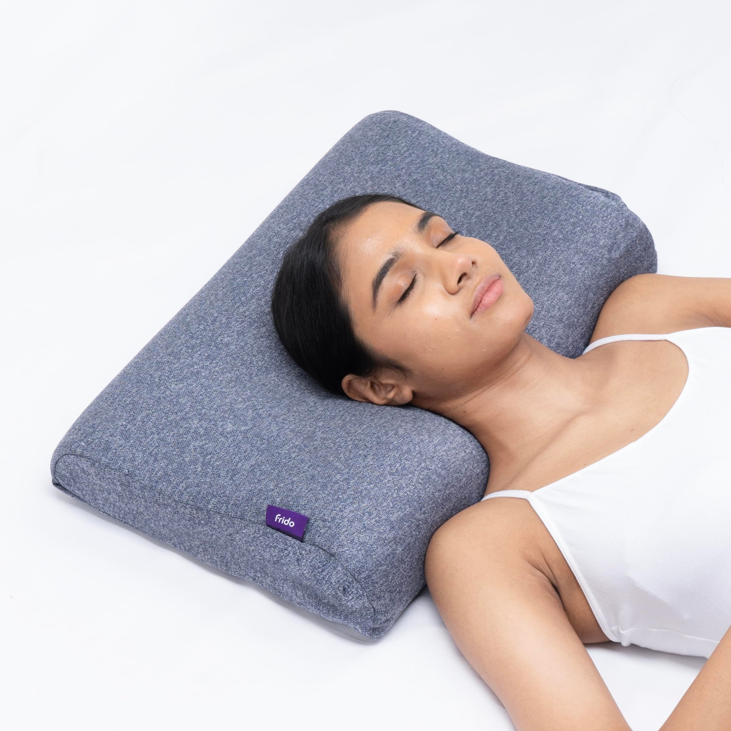 Frido Ultimate Cervical Neck Pillow for Pain Relief Sleep | Improves Posture & Spinal Alignment | Neck Pain Relief Cushion with Ultra Responsive Memory Foam & Skin Friendly Cover | Premium Blue