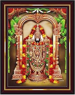 Pavan Photo Laminations Tirupati Balaji Lord Venkateshwara Swamy Wall Painting Framed Home Decor (Wood,Acrylic,Brown,Small Size,6x8 Inch) B421S