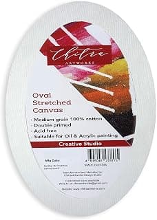 Premium Quality Primed Cotton Pre-Stretched Oval Canvas Board with Wooden Frame | Durable Art Panel for Acrylic & Oil Painting | Ready-to-Use Canvas for Artists DIY Crafts 12 x 8 Inch
