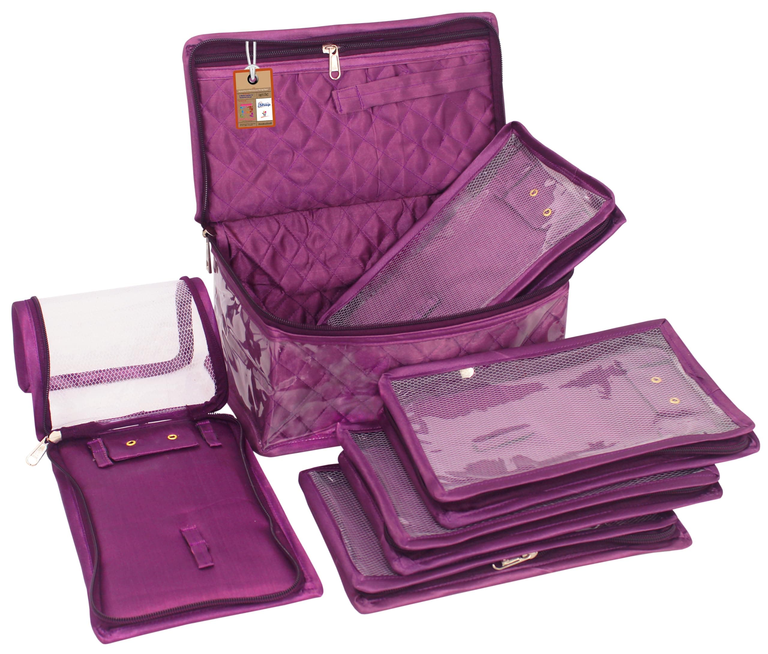 atorakushon Satin Makeup Pouches Cosmetic Necklace Earrings Vanity Jewellery Organizer for Women's (Purple)