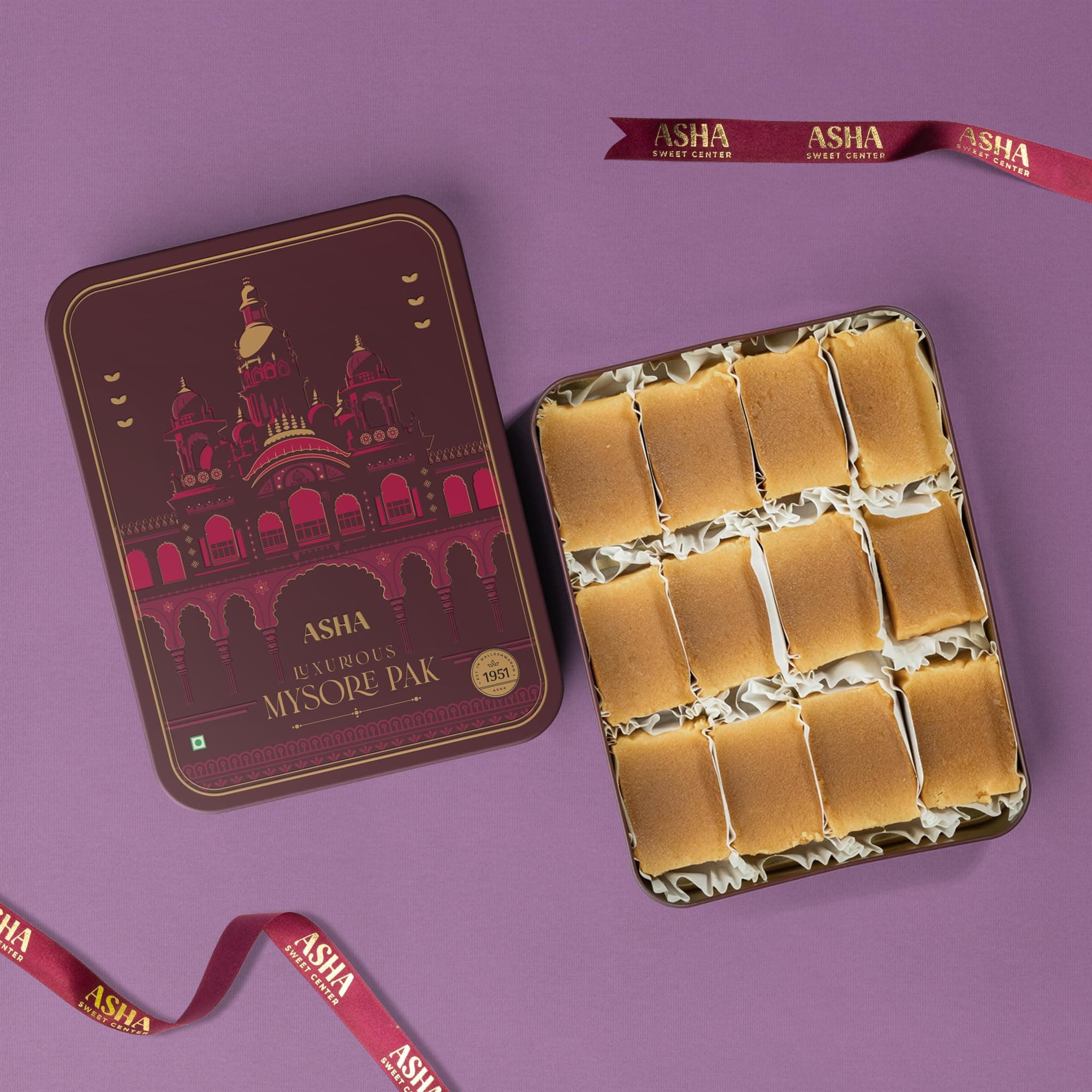 ASHA SWEET CENTER Handcrafted Mysore Pak (500G) | Made With Pure Desi Ghee | Melts In Mouth | Special Indian Mithai | Delicious & Healthy Exclusive Sweets Gift Box | Traditional Taste of Mysuru
