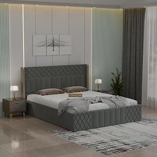 Modern Wooden Upholstered King Size Bed for Bedroom | Double Bed with Box Storage | Platform Cot with Premium Upholstery Fabric | Durable Engineered Wood Bed Frame | 6.5 x 6 Ft | Ash Grey