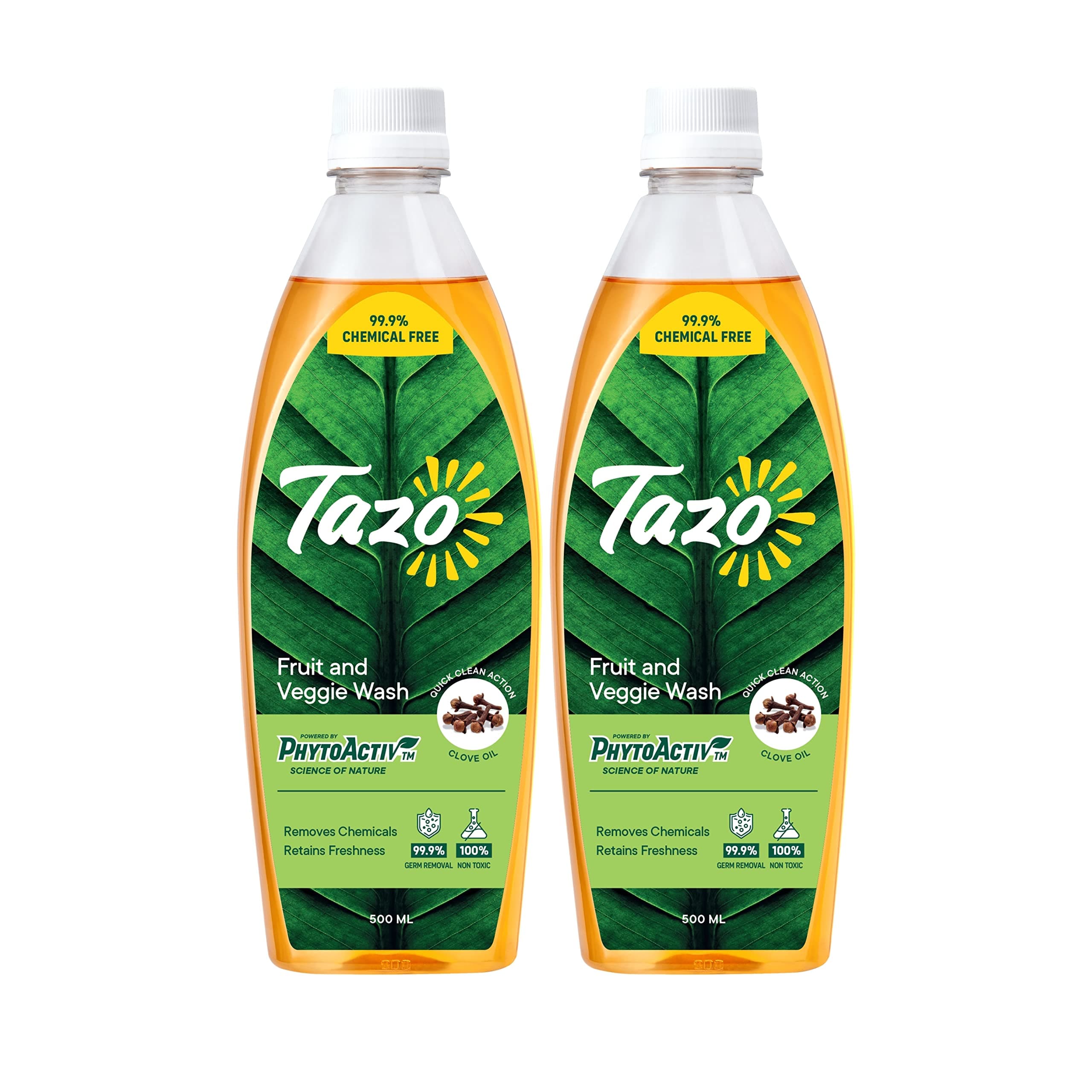 Tazo Fruit & Vegetable Wash Liquid (500ML, Pack of 2), Biodegradable, Natural & Plant Powered, Removes Dirt, Germs, Pesticides & Waxes, Free From Chlorine, Alcohol & Leaves No Aftertaste