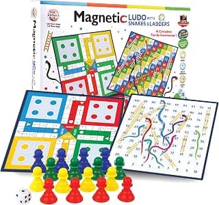 Ratna's Magnetic Snakes and Ladders with Ludo Board Games for Kids 5+ Years and Family Fun 2-4 Players
