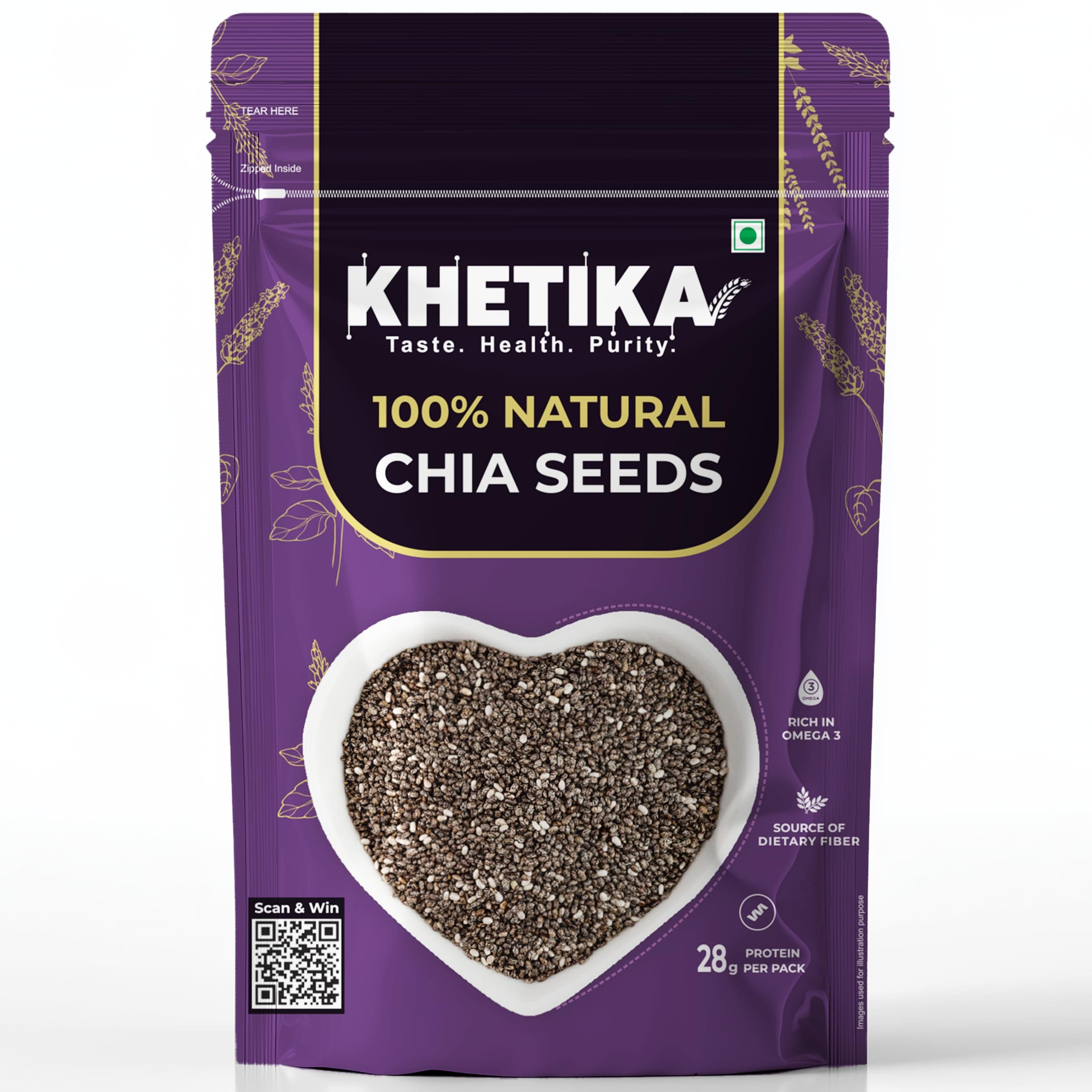 Khetika Chia Seeds 500g | Raw, Rich in Calcium, Protein, Fibre, Helps in Weight Management, Super Seeds for Summers