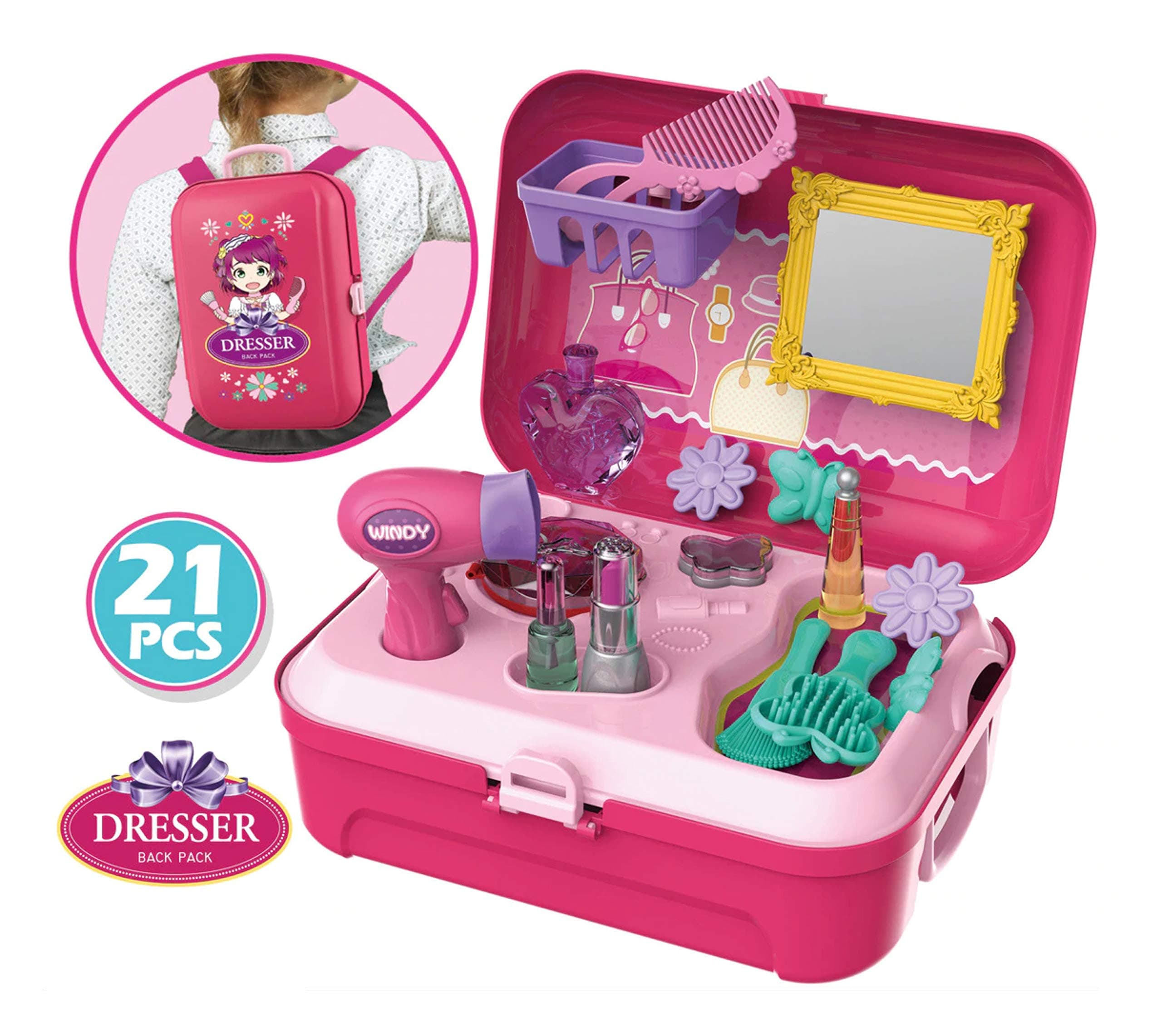 Magicwand® Pretend Play Carry Along Back-Pack Make-Up Kit for Girls【21 Pcs】【3 Yrs & Up】【Pack of 1】【Multi-Colored】