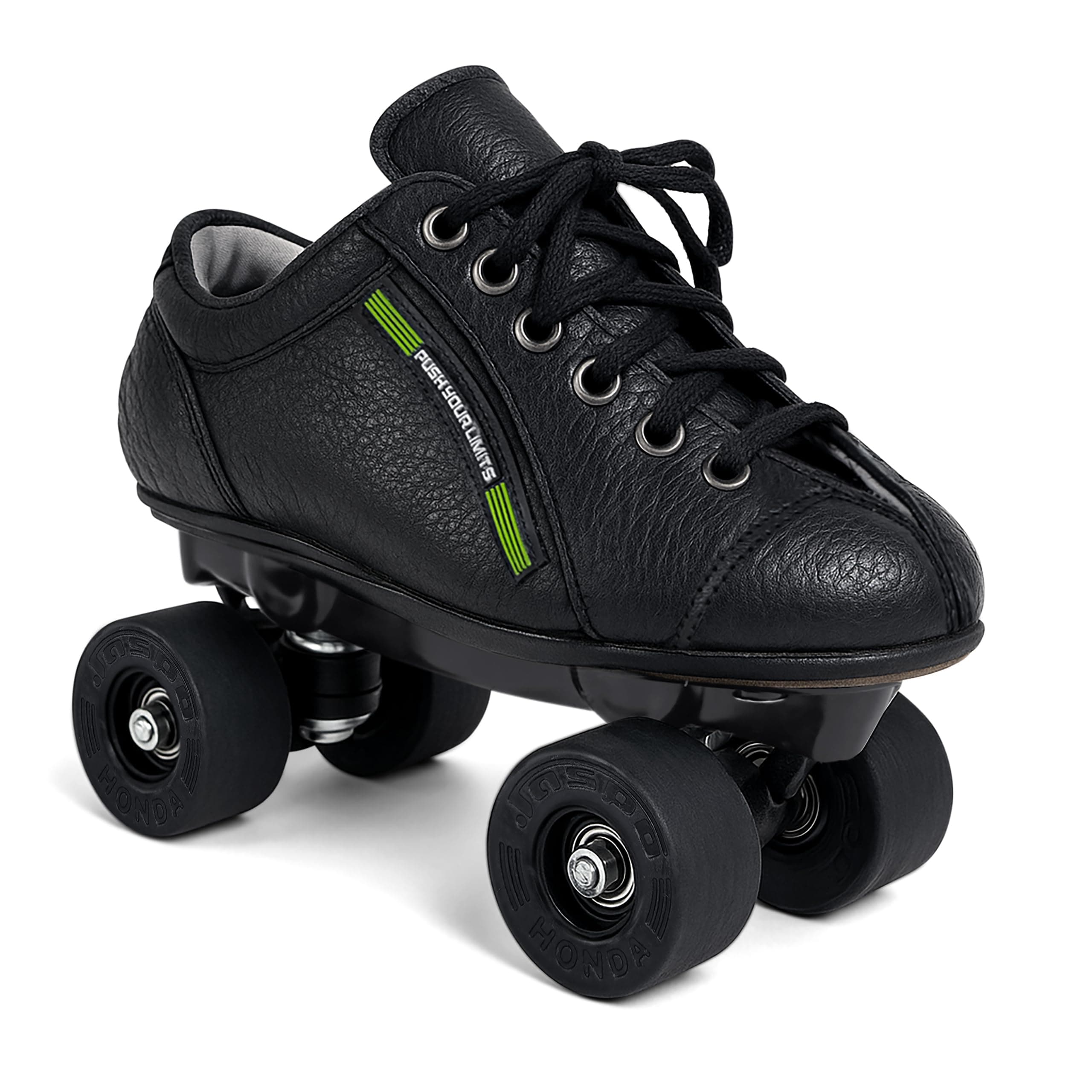 jaspo Unisex Honda Pro 30 Quad Skates With Rubber Wheels Fixed Body Roller Shoe For Training & Practice Purpose Beginners (All Age Group, Black, 4 Uk (Foot Length (24.5 Cms outdoor Wheel)