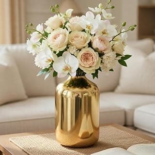 BEHOMA Metal Flower Vase for Home Decor Bedroom Living Room Office Wedding | Table Decorative Item for Festivals Birthday Gold (Flower Not Included, Modern)