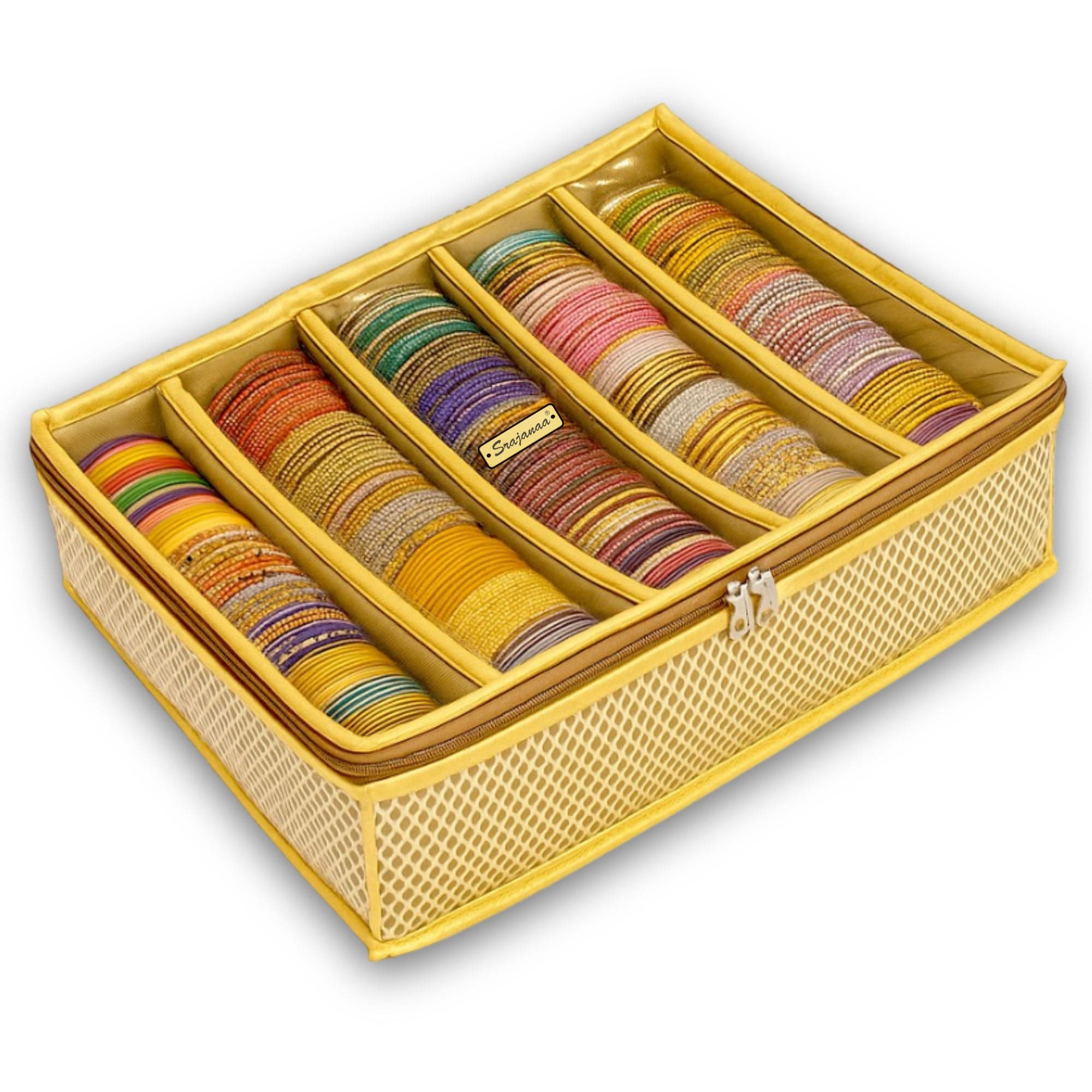 SRAJANAA 5 Rod Bangle Organizer Box for Women | Transparent PVC Chudi Storage Case | Jewellery Bangle Holder Pouch for Churi, Kada & Accessories | Beige Color | Pack of 1