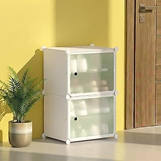 ALOXE DIY Foldable Shoe Rack | 4 Layer Plastic Shoes Rack with Door Cover | Multipurpose Stand for Home & Entryway (White)