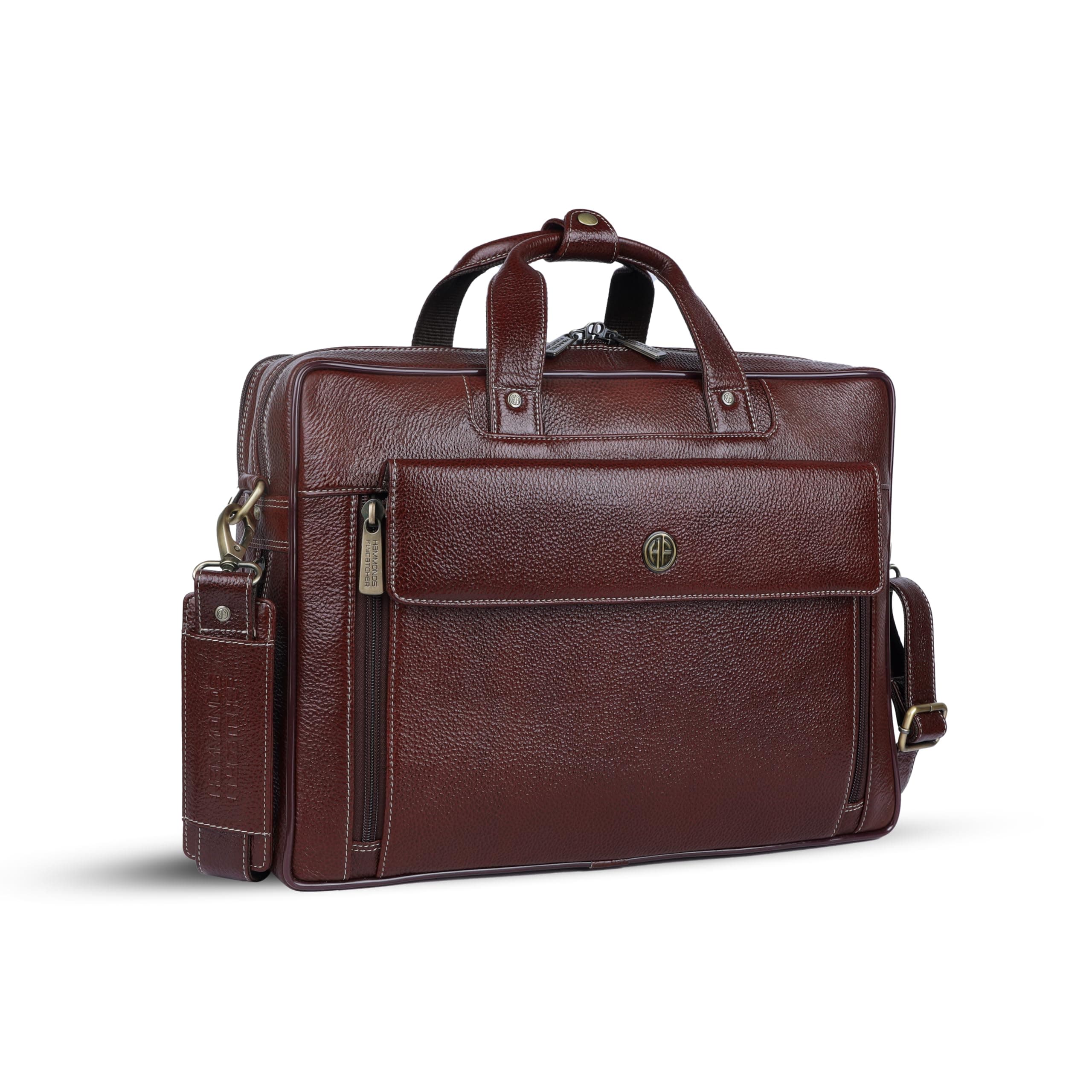 HAMMONDS FLYCATCHER Genuine Leather Office Bag for Men, 15.6" Leather Laptop Bag for Men for Office, Travel, Daily Use, Adjustable Strap & Multi Compartments - 1 Year Warranty - Brown Walnut