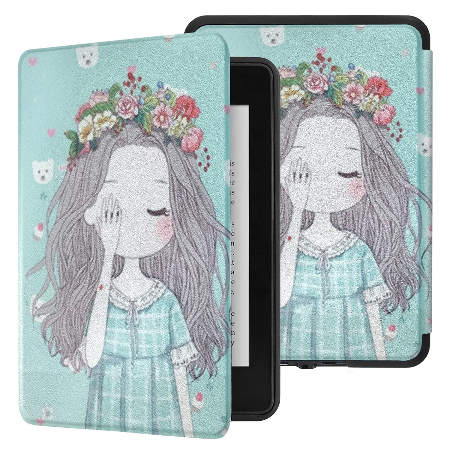 SwooK Magnetic Flip Tablet Cover Case for Old Kindle Paperwhite 1 2 3 7Th Gen Generation Released in 2012 2013 2014 2015 2016 New 300 PPI Versions 6" Inch Display Flip Cover Case Shell (Flower Girl)