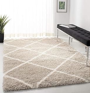 Naze Micro Fiber Fluffy Carpet, Runner for Diining Room Bedroom, Guest Room ETCv .Color-Beige N Ivory Size 5x8 feet