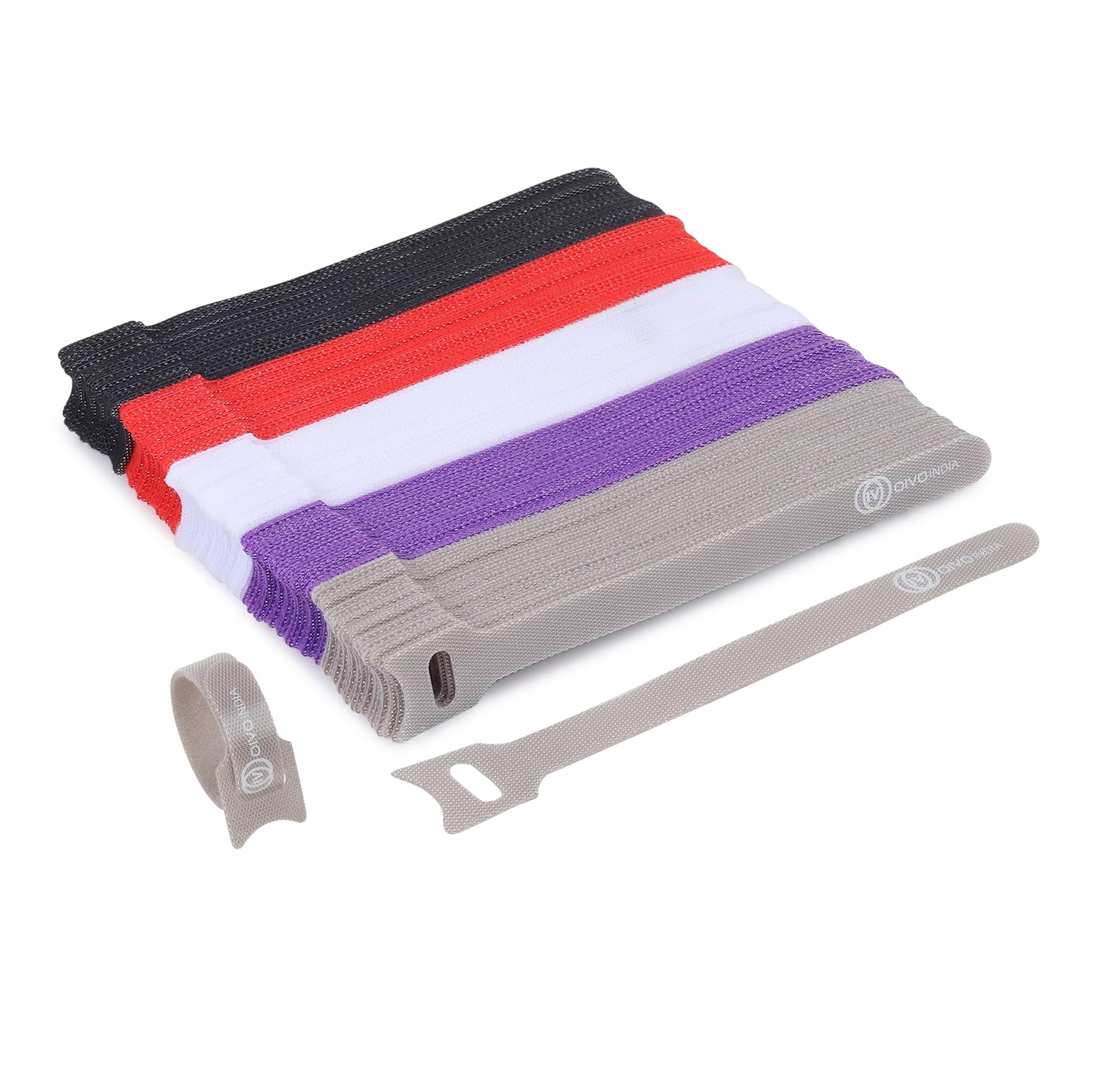 OIVO INDIA 125 Piece Cable Organizer Strap Tape - Wire/Cord Holder Management Straps - Reusable Hook & Loop Ties for PC, TV, Desk, WFH Accessories - Multicolor
