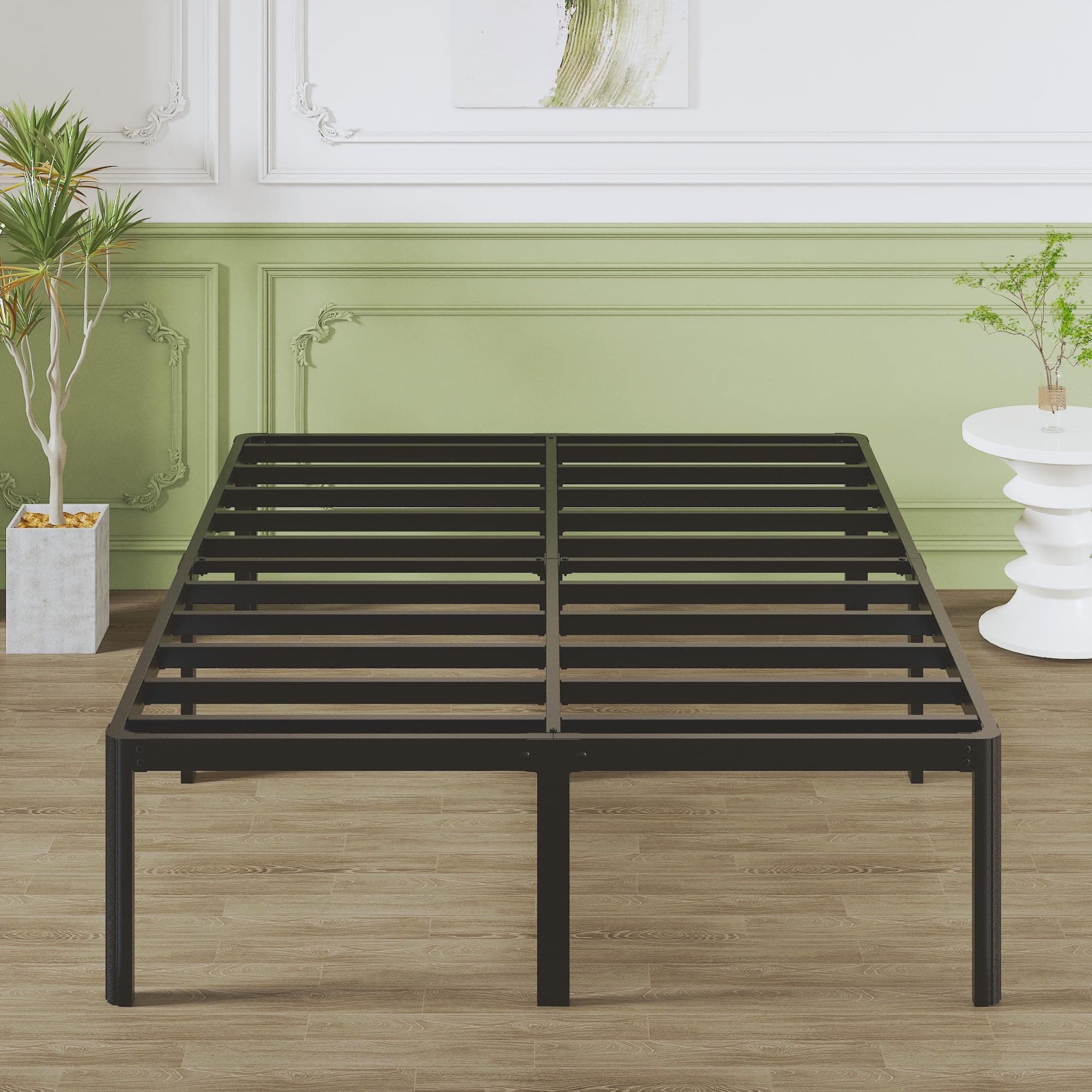 Lutown-Teen 18 Inch High 75x47 Double Size Metal Platform Bed Frame with Under Bed Storage Space-(Powder Coated_Black)