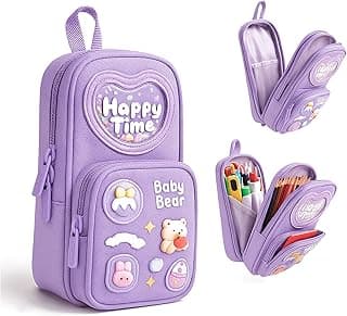 WISHKEY Premium Pencil Case for Girls Large Capacity 6 Layer 3 Compartment Pencil Pouch Cute Aesthetic Stationery Organizer for School Kids Multipurpose Pencil Box for Girls Birthday Gift Purple