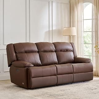 Home Centre | Torino Faux Leather 3-Seater Electric Recliner | Recliner Sofa for Living Room | Solid Wood | Brown | 2 Year Warranty