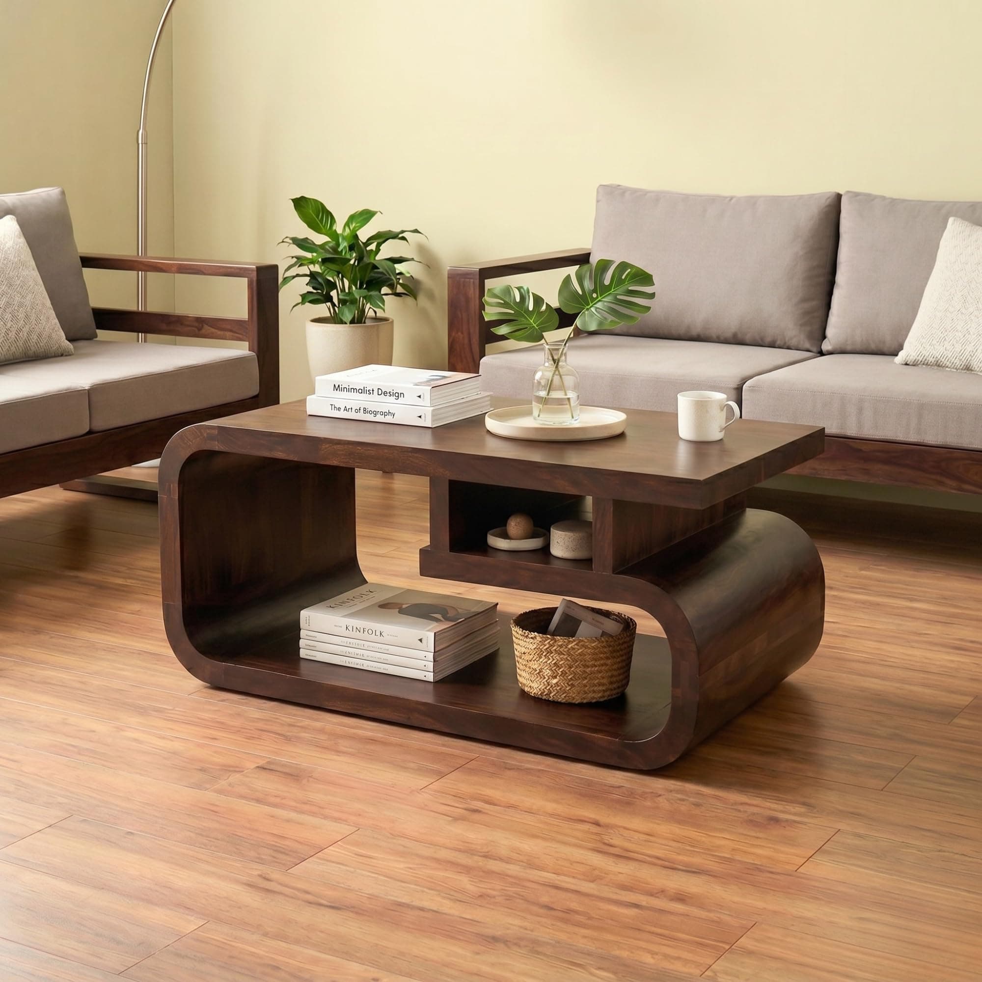 MODERN FURNITURE SHEESHAM Wooden Center Coffee Table for Living Room Home with Shelf Storage | Wooden Coffee Table | Center Table for Living Room | Tea Table Walnut Finish