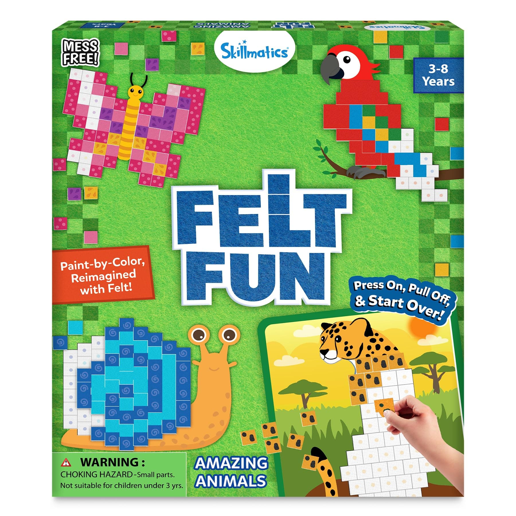 Skillmatics Reusable Art Activity – Felt Fun Animals, 3D Mosaic Craft Kit | 400 Felt Squares, Mess-Free Arts and Crafts, Fine Motor Skills, Color Matching & Creative Play, Gift for Kids Ages 3–8