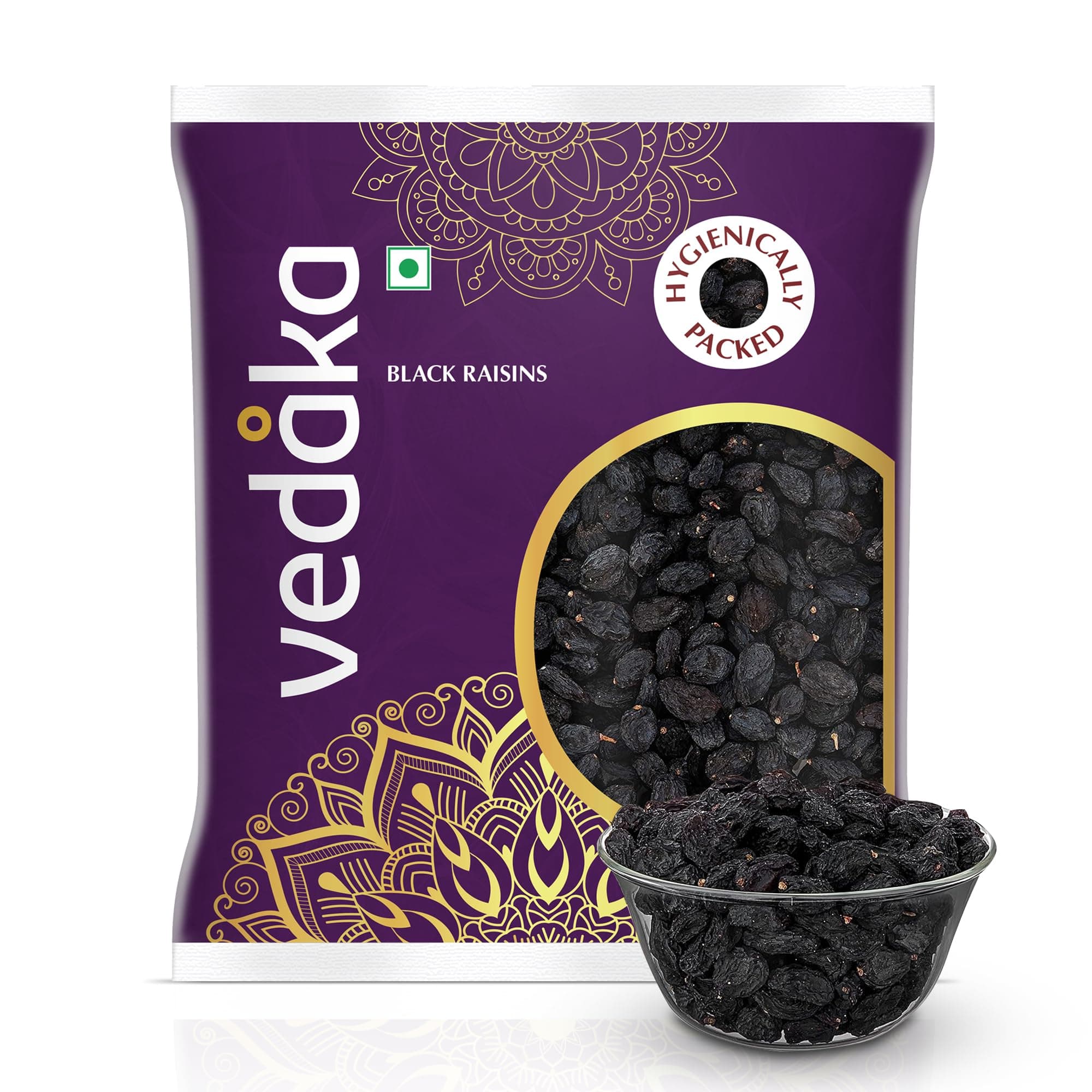 Amazon Brand - Vedaka Premium Black Raisins (Seedless) | 500 G | Kali Kishmish, Kali Draksh, Dry Fruits, Flavourful & Delicious Snack, Source Of Potassium & Dietary Fibre