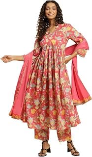 W for Woman Women's Cotton Straight Kurta, Straight Pant & Dupatta