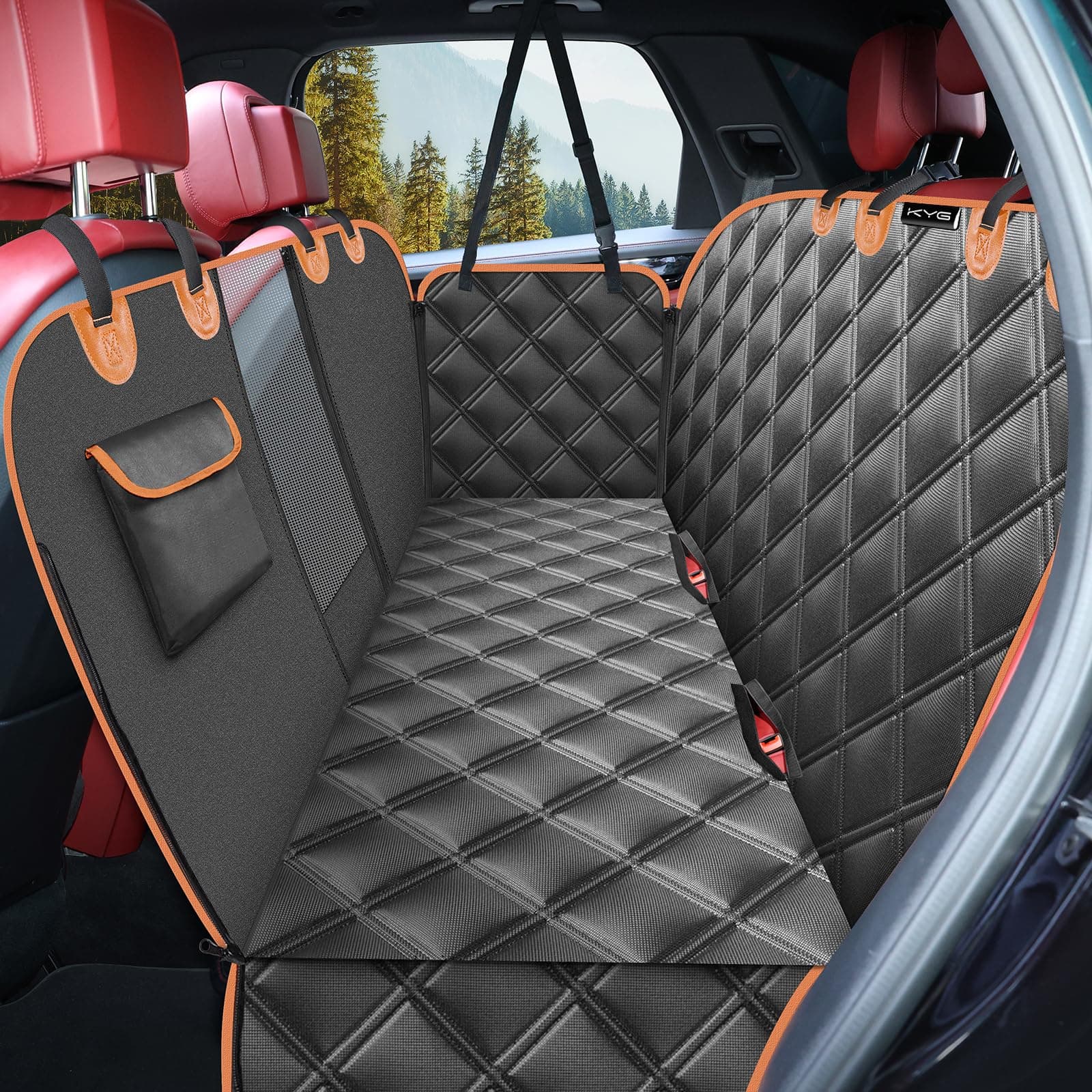 KYG Dog Car Seat Cover Dog Hammock for Car Back Seats with Side Protection & Mesh Visual Window, Durable Scratch Proof and Waterproof Pet Car Seat Cover for Cars/Trucks/SUV 53.15 X 58.27 Inches Black