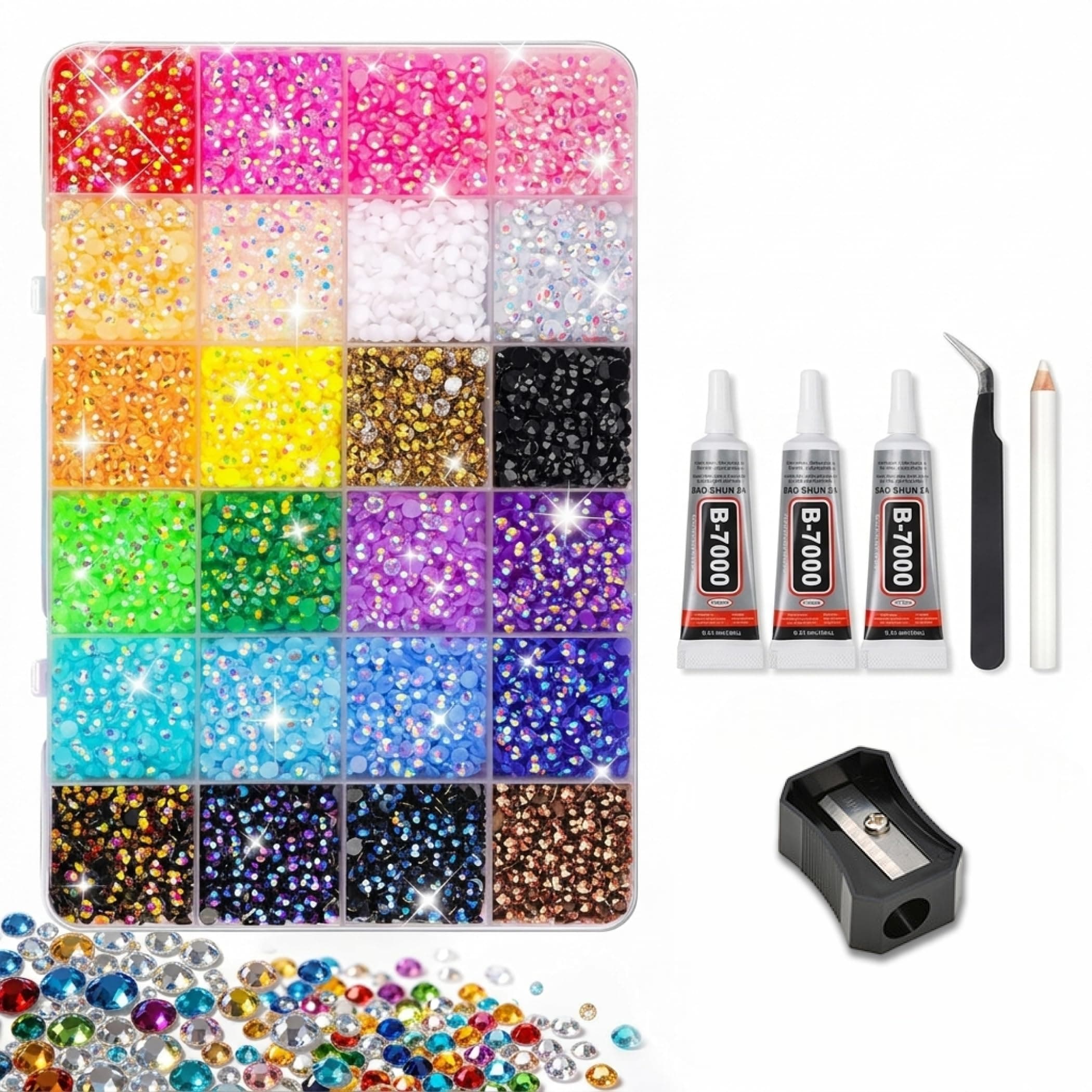 Hexon 24000Pcs Resin Nail Art Rhinestones Kit, 24 Colors 3mm Flatback Gems for Bedazzling, Includes Tweezers & Pickup Pen, Multi-Color AB Crystals for Nails, Clothes, Shoes, DIY Crafts & Decorations
