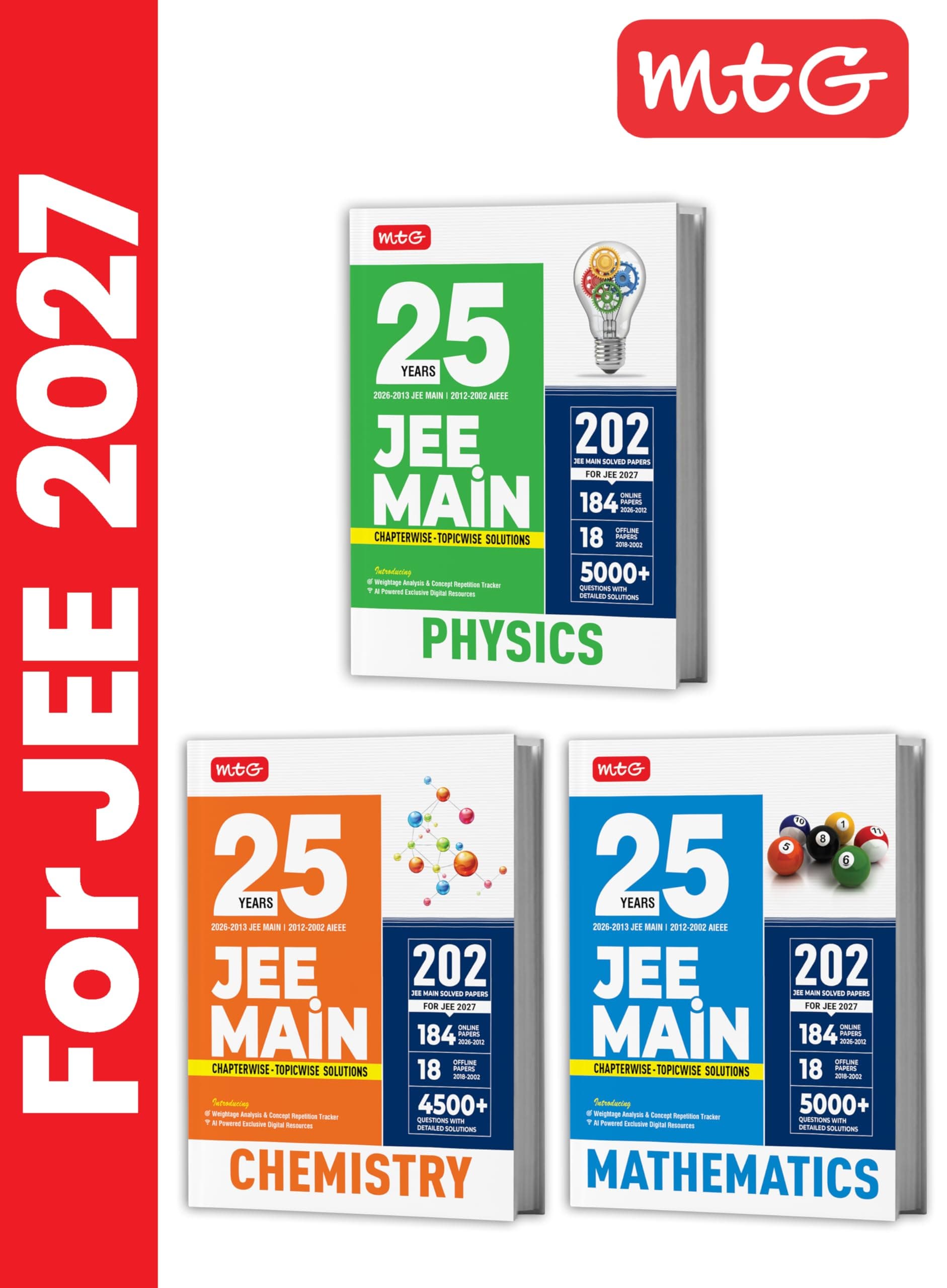 MTG 25 Years (2026-2002) JEE MAIN PYQ Book | 202 Chapter-wise Topic-wise Previous Years Solved Papers Physics, Chemistry & Mathematics For 2027 Exam ... Analysis & Concept Repetition Tracker
