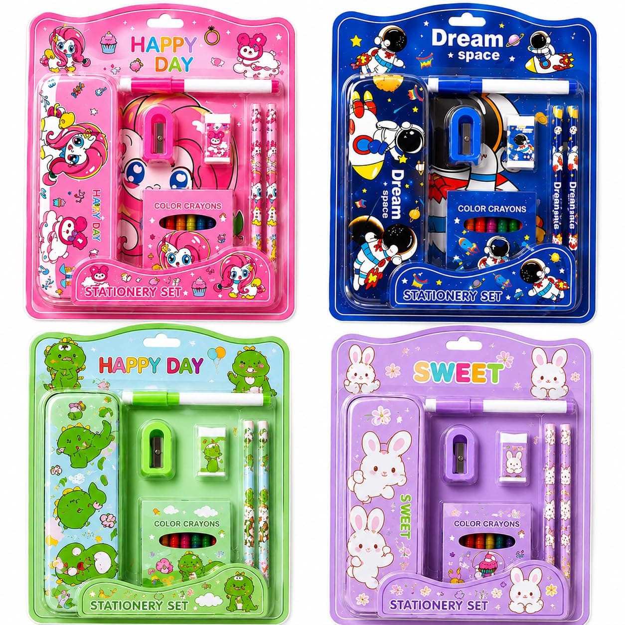 Toy Imagine Stationery for Kids Best Return Birthday Gift for Boys Girls Educational Learning Stationery kit Set for Kid (14 Pcs/Pack of 4) | Metal | Wooden