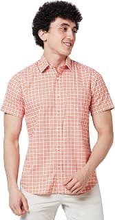 Colorplus Men's Pure Cotton Checks Pattern Tailored Fit Spread Collar Half Sleeve Casual Shirt
