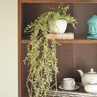 PURE HOME + LIVING Green Artificial Hanging Plant with Cement Pot (Made of Plastic, Wire) Fake Plants Small, Mini Decorative, Home Office. (13X13X60 CM) Pack of 1