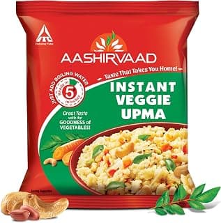 Aashirvaad Instant Veggie Upma, 80g, Ready to Eat Upma with Added Vegetables | 5 Mins Instant Breakfast | 60g