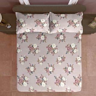 Swayam Microfiber Double Bedsheet with 2 Pillow Covers | Size 90 x 100 inch | 160 TC | Floral Design | Soft Breathable Bed Sheet | Comfortable & Durable for Bedroom - Brown
