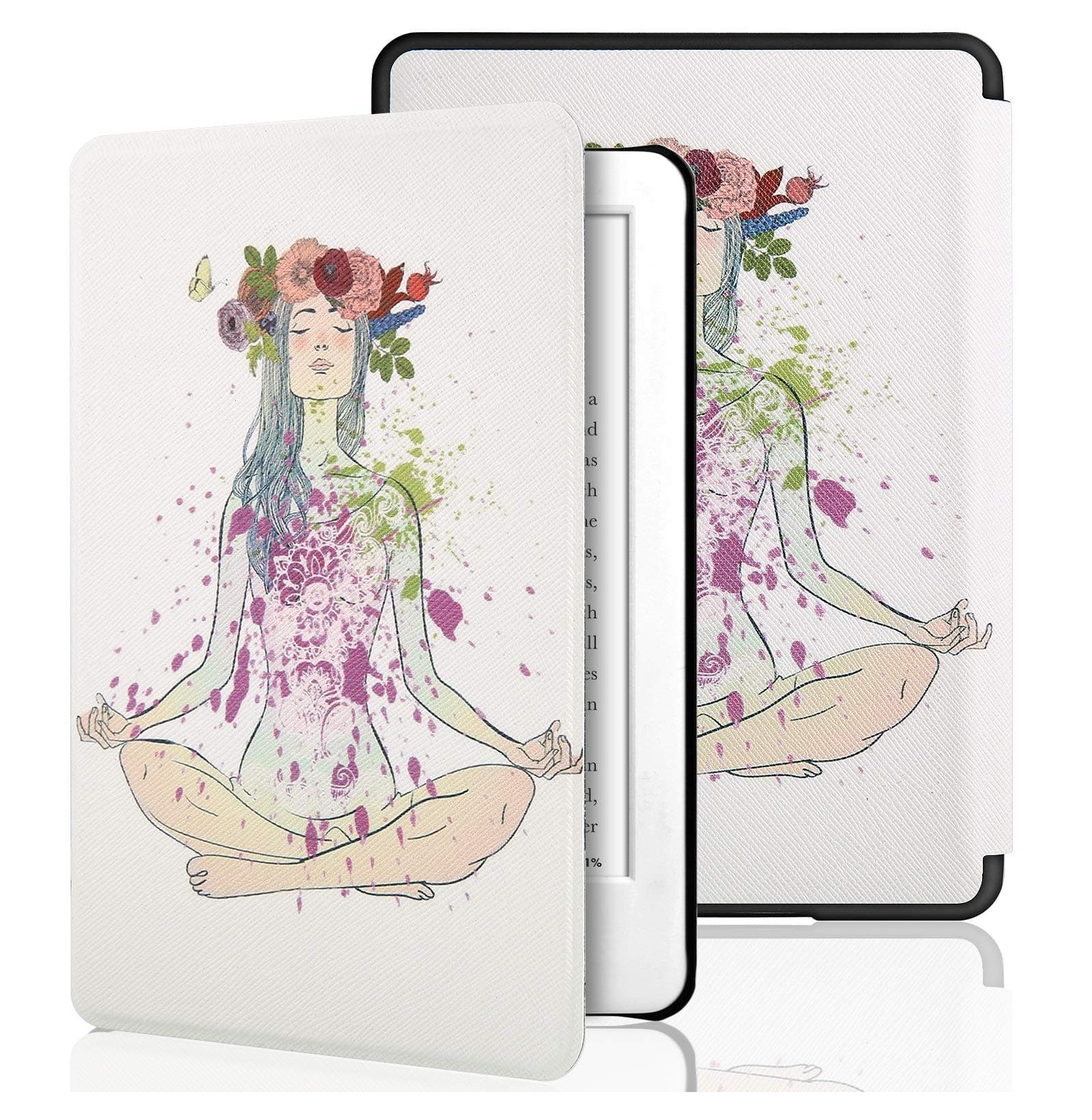 SwooK Magnetic Flip Cover Case for Amazon Kindle Paperwhite 1 2 3 7Th Gen Generation Released in 2012 2013 2014 2015 2016 New 300 Ppi Versions 6" Inch Display Flip Cover Case Shell(Meditating)