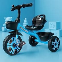 Kidsmate Ninja Plug N Play Durable Kids/Baby Tricycle, Storage Basket, Cushion Seat and Seat Belt for 12 Months to 48 Months Boys/Girls/Carrying Capacity Upto 30 Kgs (Blue)