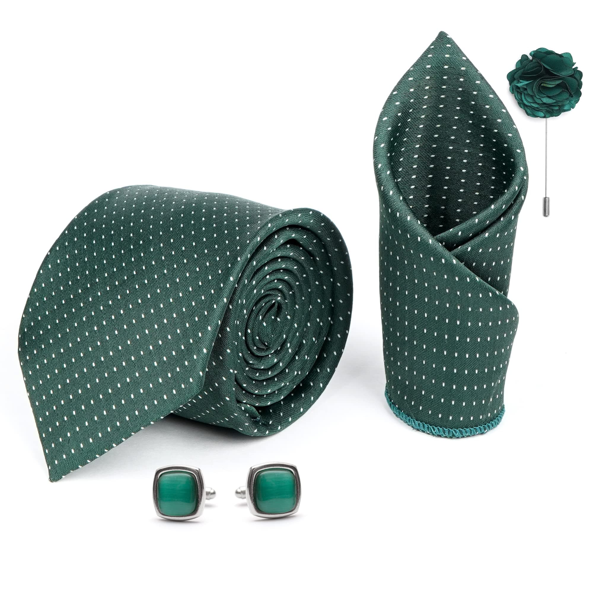 Axlon Tie for Men – Checkered Silk Neck Ties Set with Cufflinks Flower Pin, Pocket Square & Black Gift Box, Combo Necktie Sets for Office Wear, Formal Suits & Weddings (0, AXD1RX)