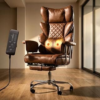 DROGO Monarch-X Massage Office Chair with Vibration & Heat | Big and Tall Ergonomic Executive Computer Chair with PU Leather & 150Reclining | Gaming Chair with Spacious Cushion Seat & Footrest(Brown)