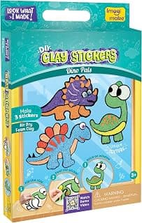 Imagimake Clay Stickers: Dino Pals | Create 3 Unique DIY Stickers Using Air Dry Clay | No Mess, Travel-Friendly | Return Gifts | Birthday Gifts for Kids Ages 3,4,5,6,7,8