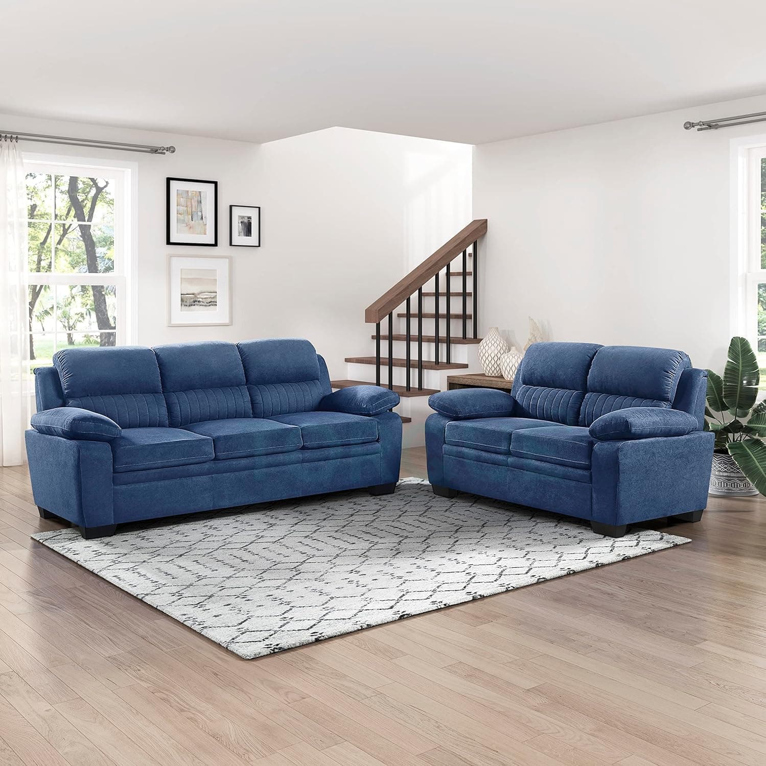 Torque - Jett Plush Premium 3+2 Seater Sofa Set (Blue) | Sectional Sofa 5 Seater 3 Plus 2 | 5 Seater Fabric Sofa for Living Room Office | 1 Year Warranty