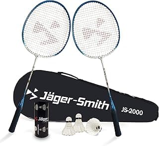 Jager-Smith JS2000(Blue,White) Combo Aluminium Badminton Racquet with Tempered Steel Shaft & Featherlite 2 (Pack of 3) Feather Shuttles&Full Cover (Made in India)
