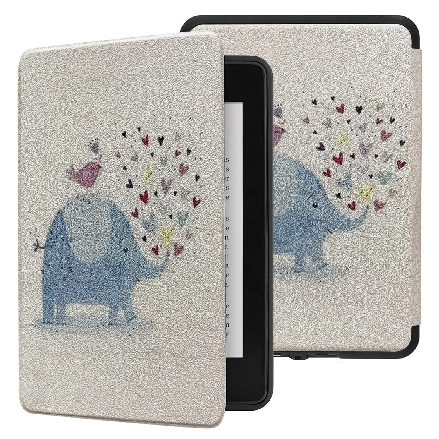 SwooK Classic Printed Magnetic Flip Tablet Cover Case for All New Kindle 10th Generation 2019 Release Model: J9G29R Flip Case Smart Folio Cover Case (Not for 10th Gen 2018 Kindle) (Showering Hearts)