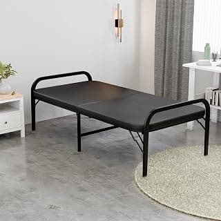 beAAtho® Metal Folding Single Bed with Fitted Double Layer Mattress for Sleeping | Guest Bed | Easily Storable Bed | Space Saving Single Bed | Sturdy Bed Frame (Double Layer Foam, 2.5ft x 6ft)