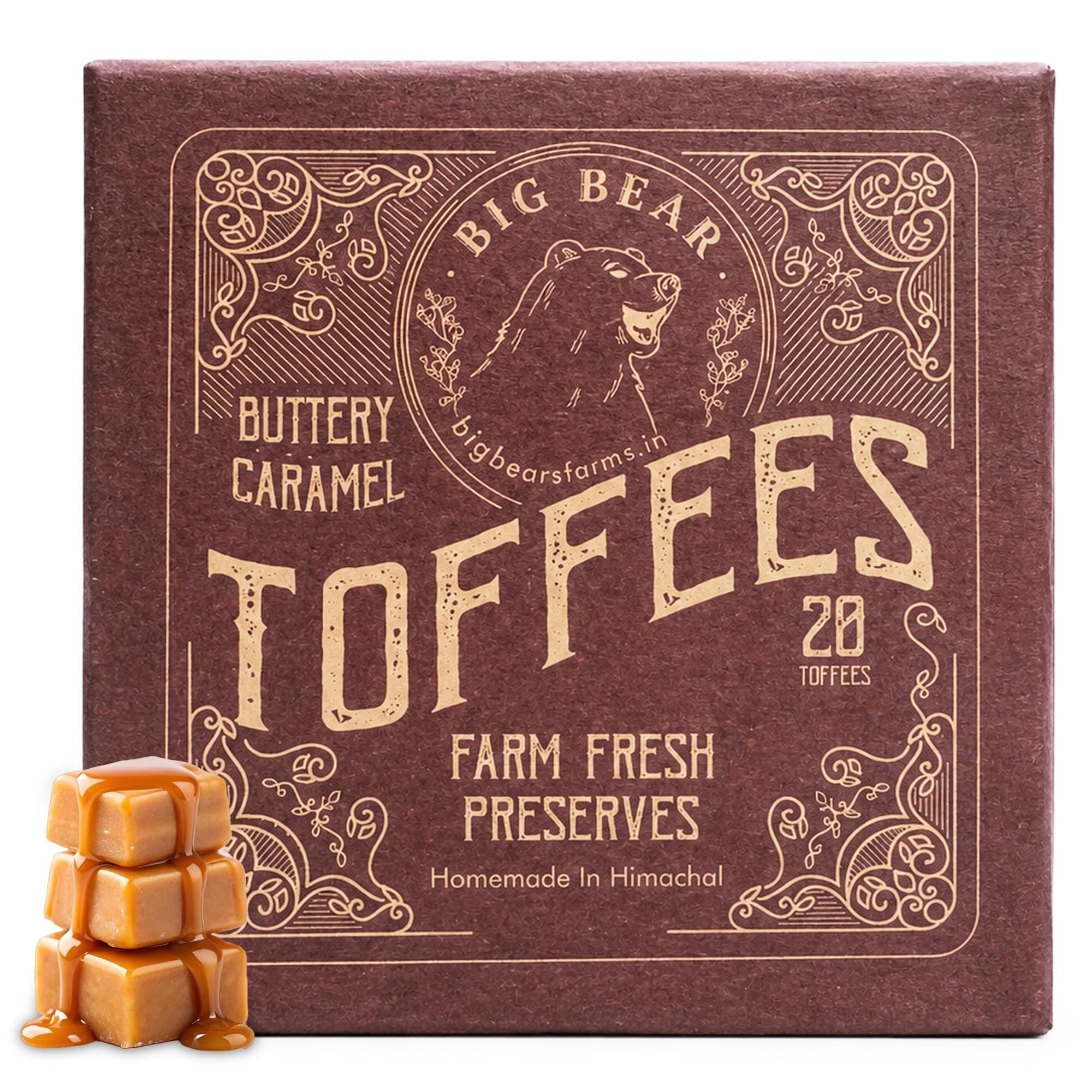 Big Bear Farms Handmade Caramel Toffee 300g - Pack of 1 | Gluten Free | Soft & Chewy Caramel Toffee | Premium Toffee Pack for Snacking & Gifting | Farm Fresh Butter & Cream | Chocolate Box for Gift