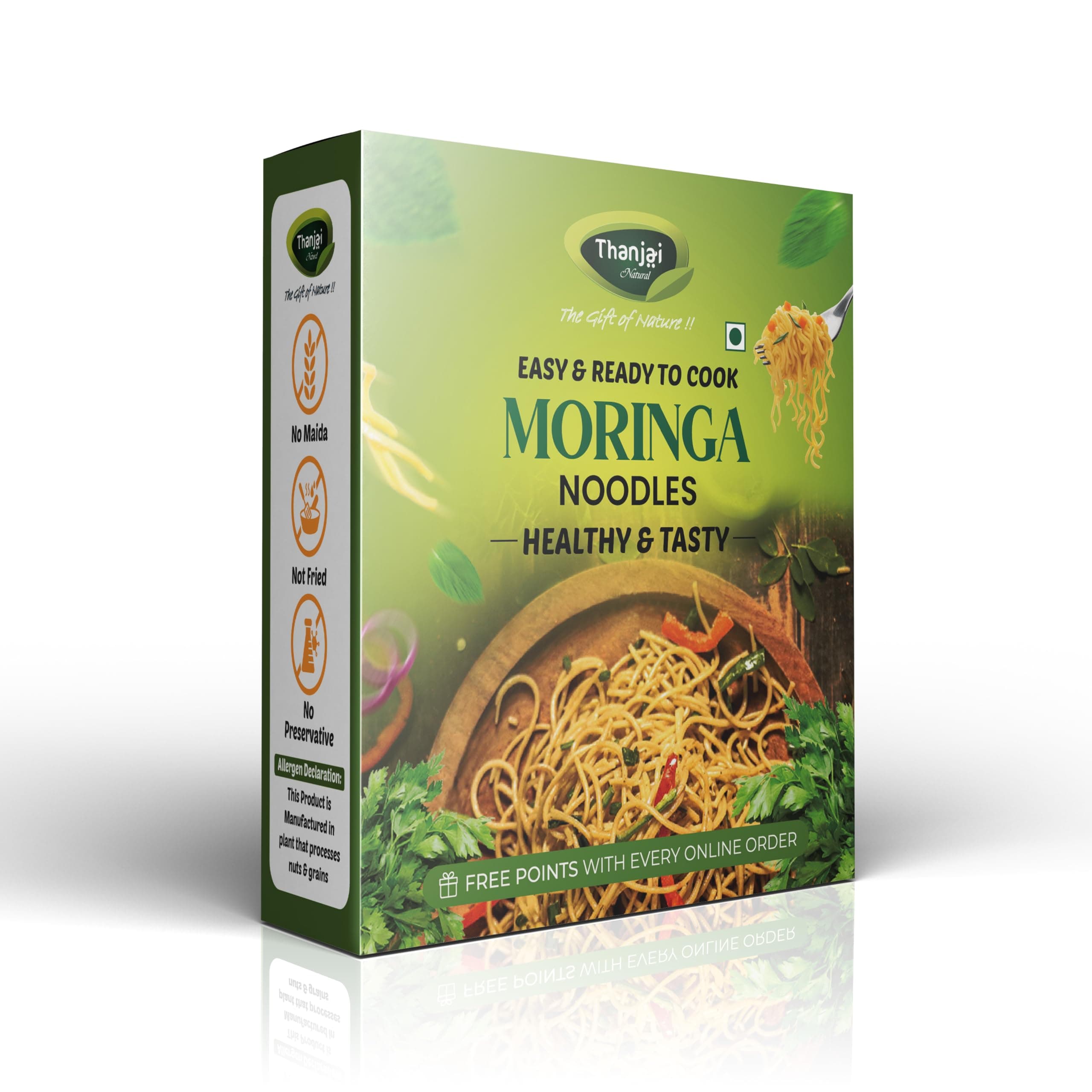 Thanjai Natural Moringa Noodles 180 Grams X 12 (2160 Grams) of Homemade Natural Noodles (No Preservatives, No Chemicals, No Artificial Extract)