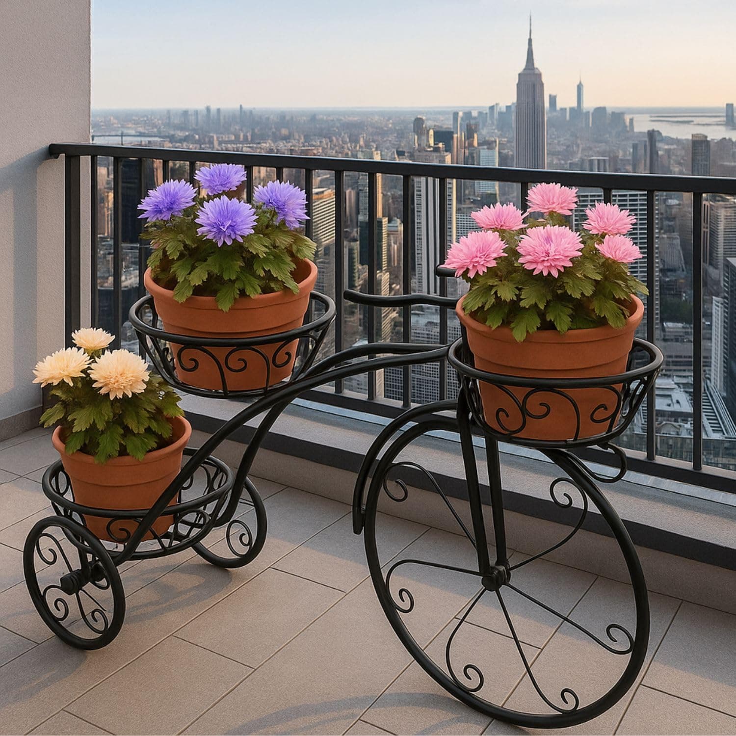 Livzing Iron Tricycle Plant Stand Flower Pot Holder Cycle Planter 3Tier Bicycle home Garden 3-Cart shelves Decorative Shelf Rack for Indoor Outdoor Patio decor style Balcony - Black (80x24x54) cm