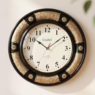 CRAFTEL Brass Fitted Black Polished Analog Wall Clock Antique Decorative Clock with Dome Glass for Living Room Home and Office (Dial : 12 Inches)