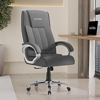 beAAtho® Berlin Orthopedic Boss Chair with 3-Years Warranty, Executive Office Chair Ergonomic High- Back Chair-Cushioned Seat & Armrests, Metal Base. (Fabric Grey)