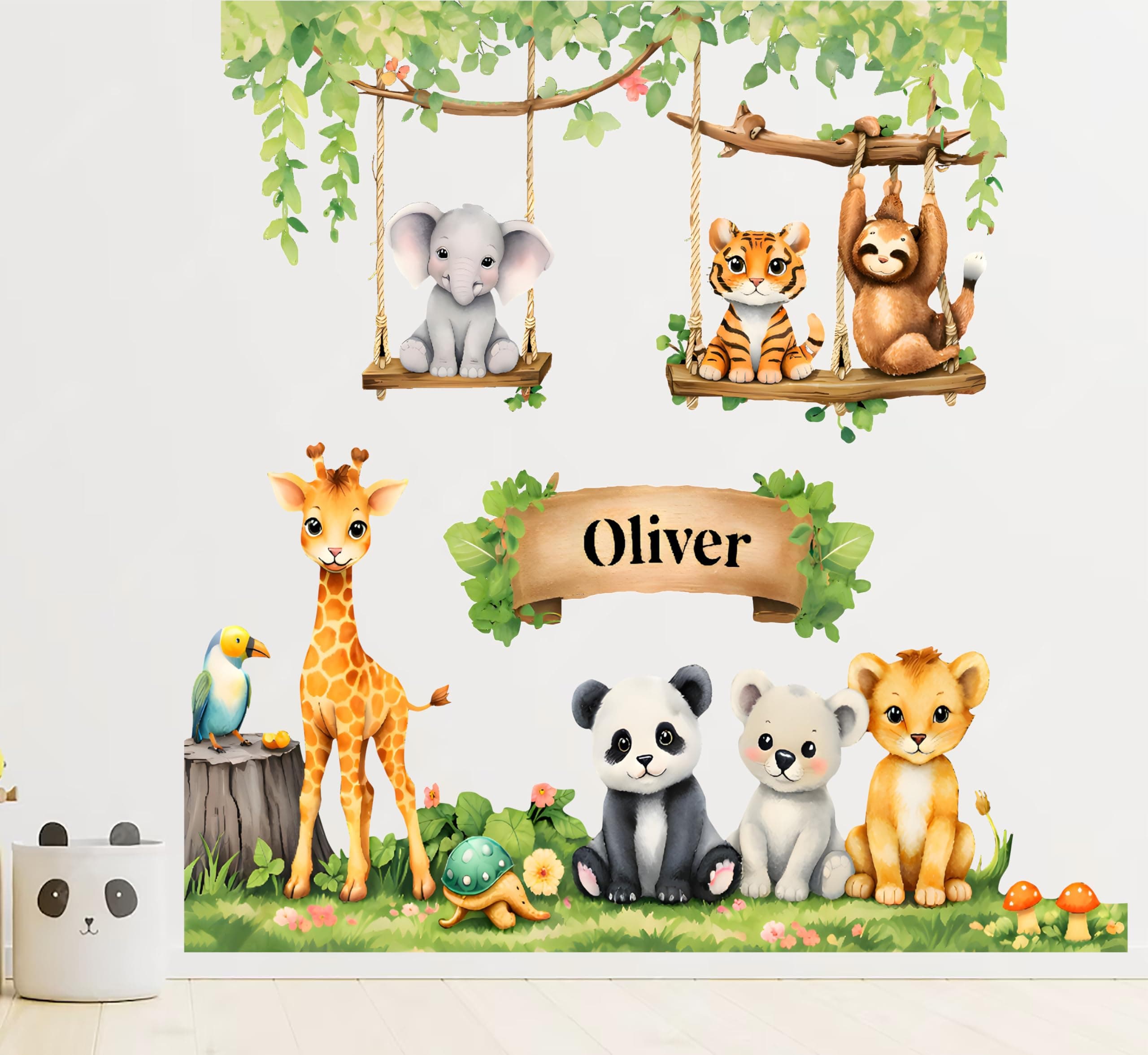 Jungle Theme Wall Sticker for Kids Room Decor – Fun Animal Growth Chart with Giraffe, Elephant, Tiger, Panda, and More – Peel & Stick Removable Nursery Wall Decal (Small)